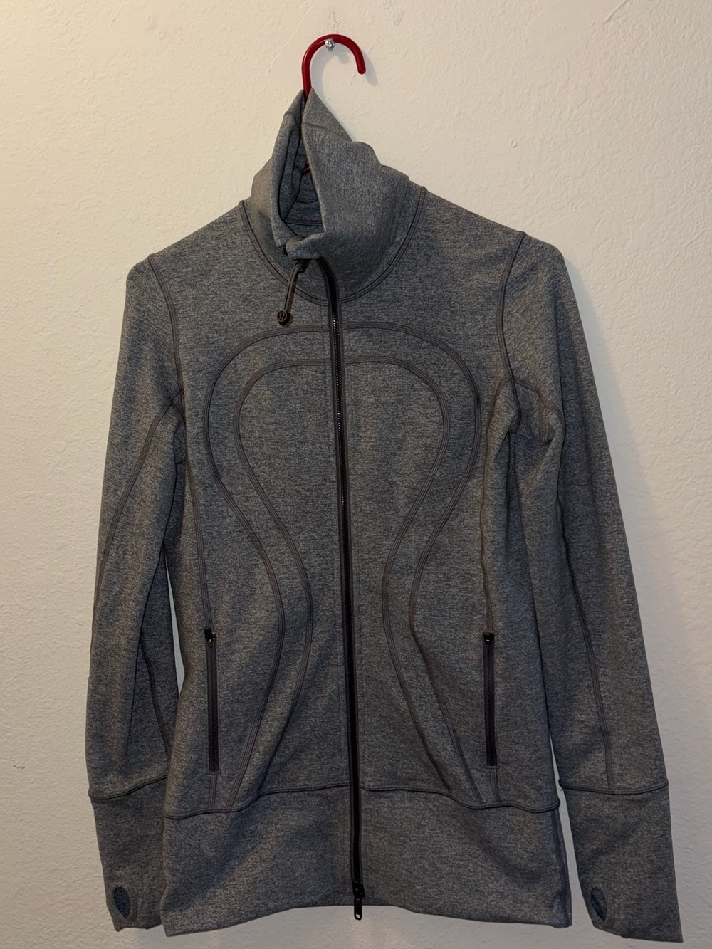 Women’s Gray Lululemon Stride Full Zip High Neck Collar Sweater Sz 6